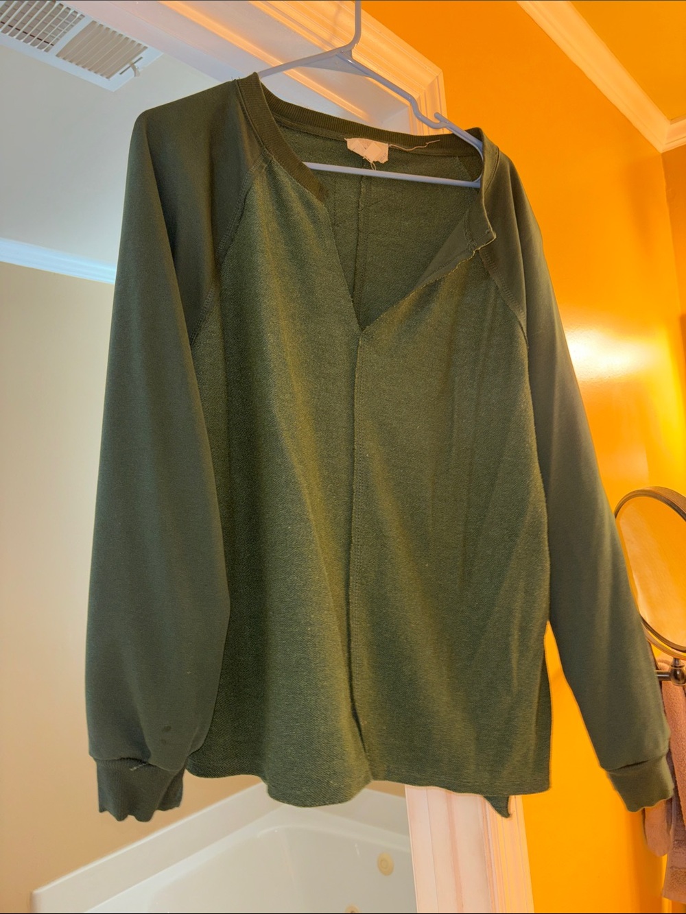 Olive Green Long Sleeve V-Neck Women's Top